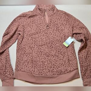 Tek Gear Women's Dusty Pink Leopard Quarter Zip Fleece Top